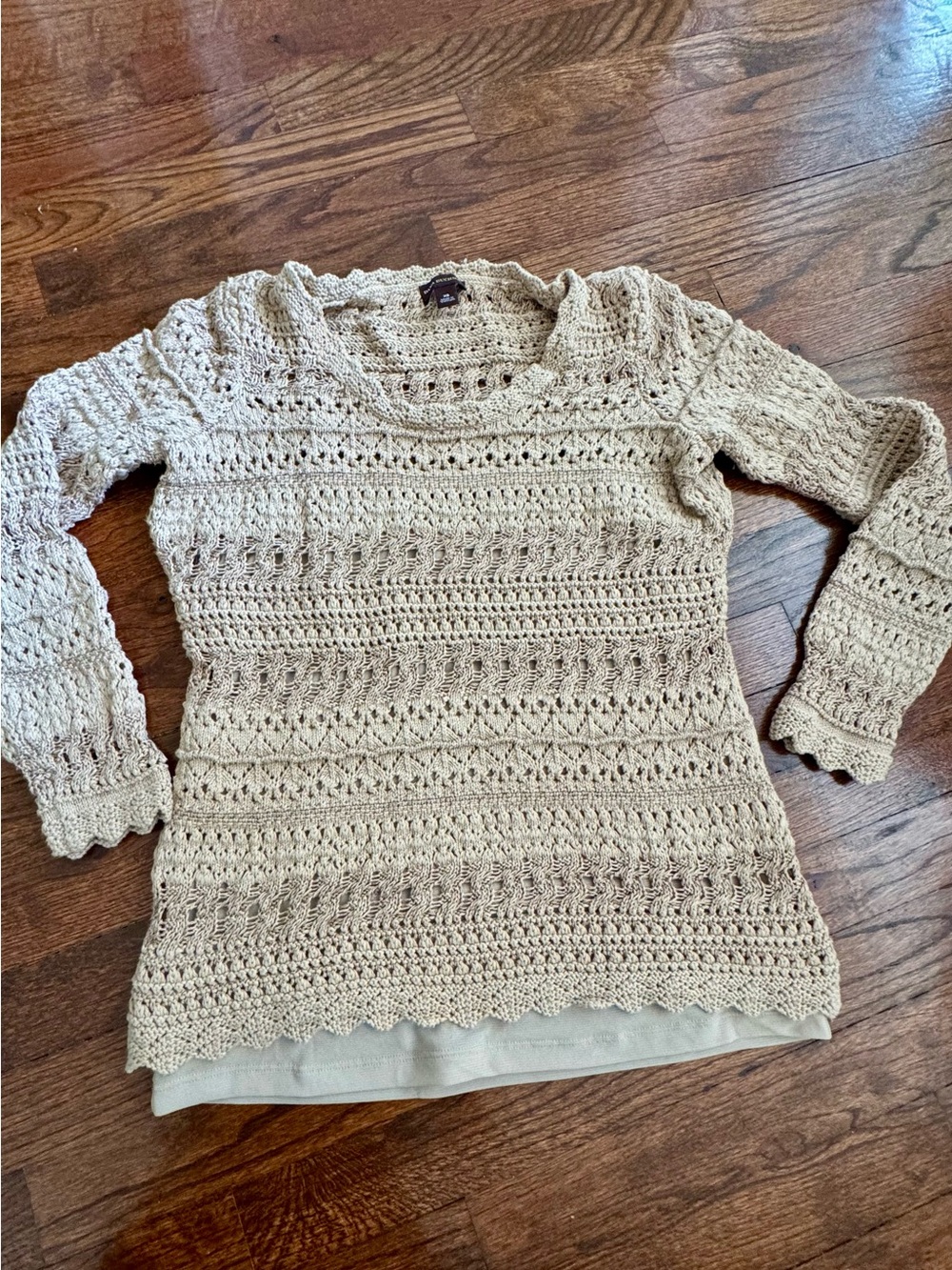Dana Buchman Beige Crochet Scoop Neck Sweater
